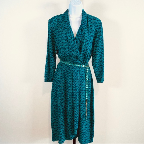 Vintage Print Blue on Blue Pattern Wrap Dress by Johnathan Martin - Picture 2 of 13